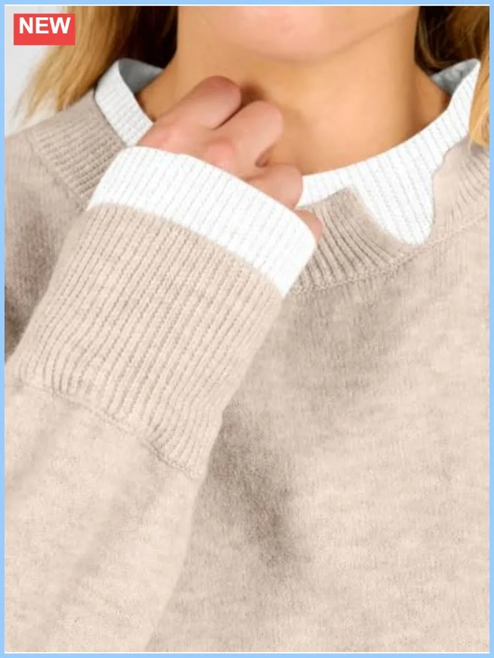 Oversized Patchwork Sweater Women Crewneck 2-in-1 Knit Top Teacher Fall